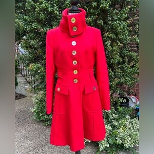 Karen Millen Red Fit and Flare Military Coat with Gold Buttons 8 fits 4-6
